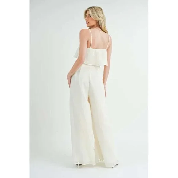 MABLE Crop Cami and Ruffled Wide Leg Pants Set